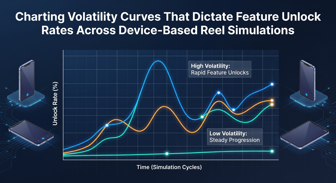 Volatility curve graphs displayed across multiple device screens showing reel simulation patterns
