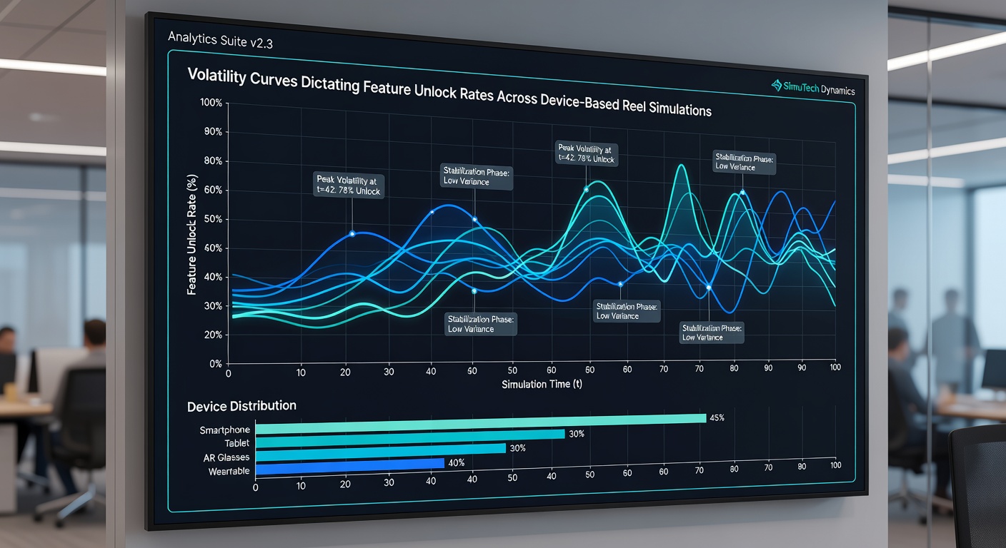 Detailed volatility charts comparing feature unlock frequencies on mobile, tablet and desktop reel simulations