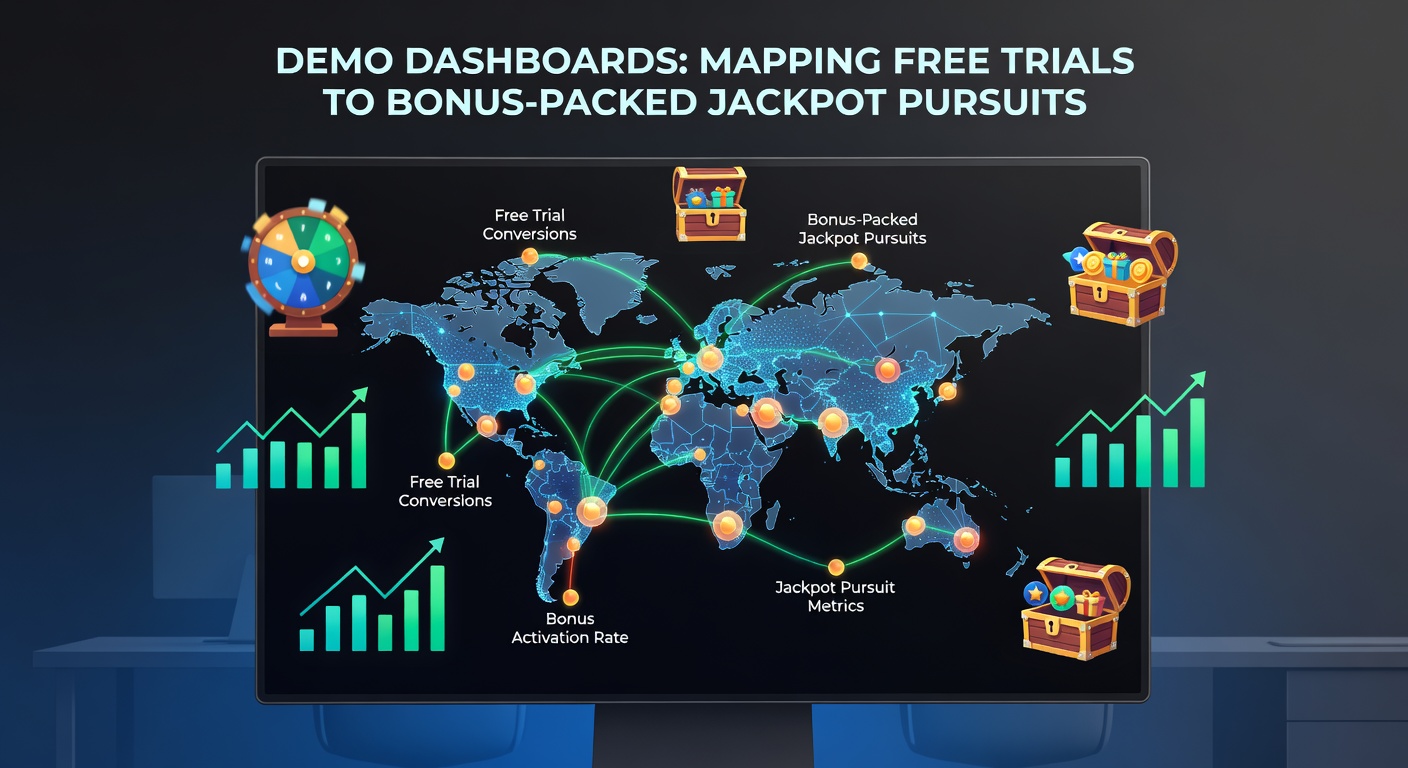 A vibrant demo dashboard interface displaying colorful slot reels, bonus meters, and jackpot counters, illustrating the seamless transition from free play to real-money pursuits