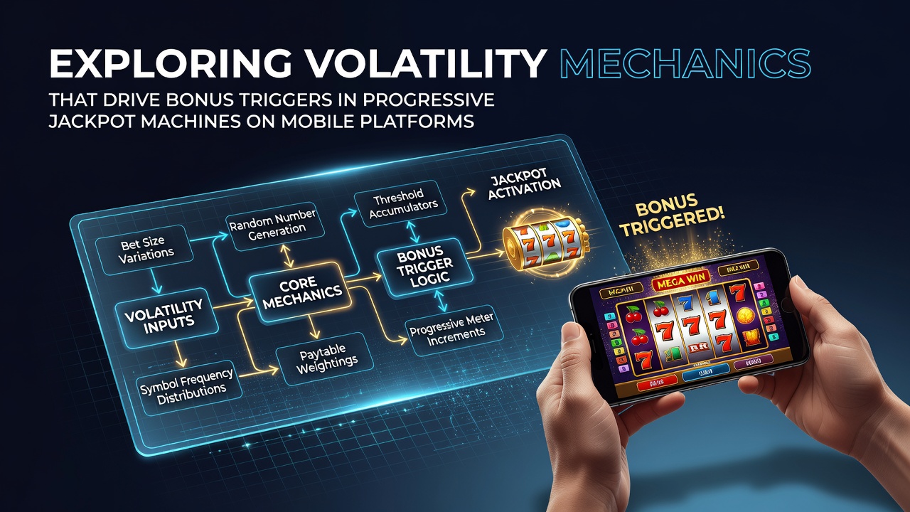 Mobile progressive jackpot slot interface showing volatility indicators and bonus trigger animations on a smartphone screen