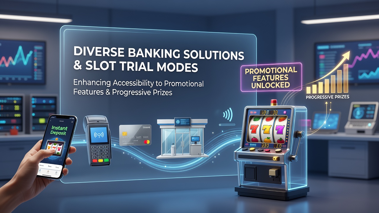 Illustration of multiple payment methods connecting to slot trial interfaces and bonus unlocks