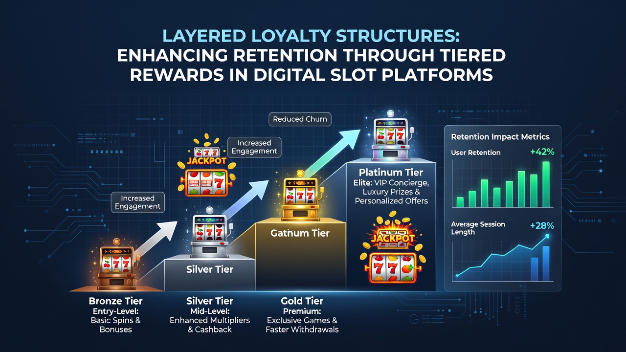 Screenshot showing player dashboard with multiple loyalty tiers, reward previews, and progression bars on a slot gaming site