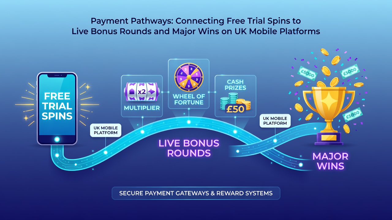 Diagram showing mobile payment flow from trials to jackpots