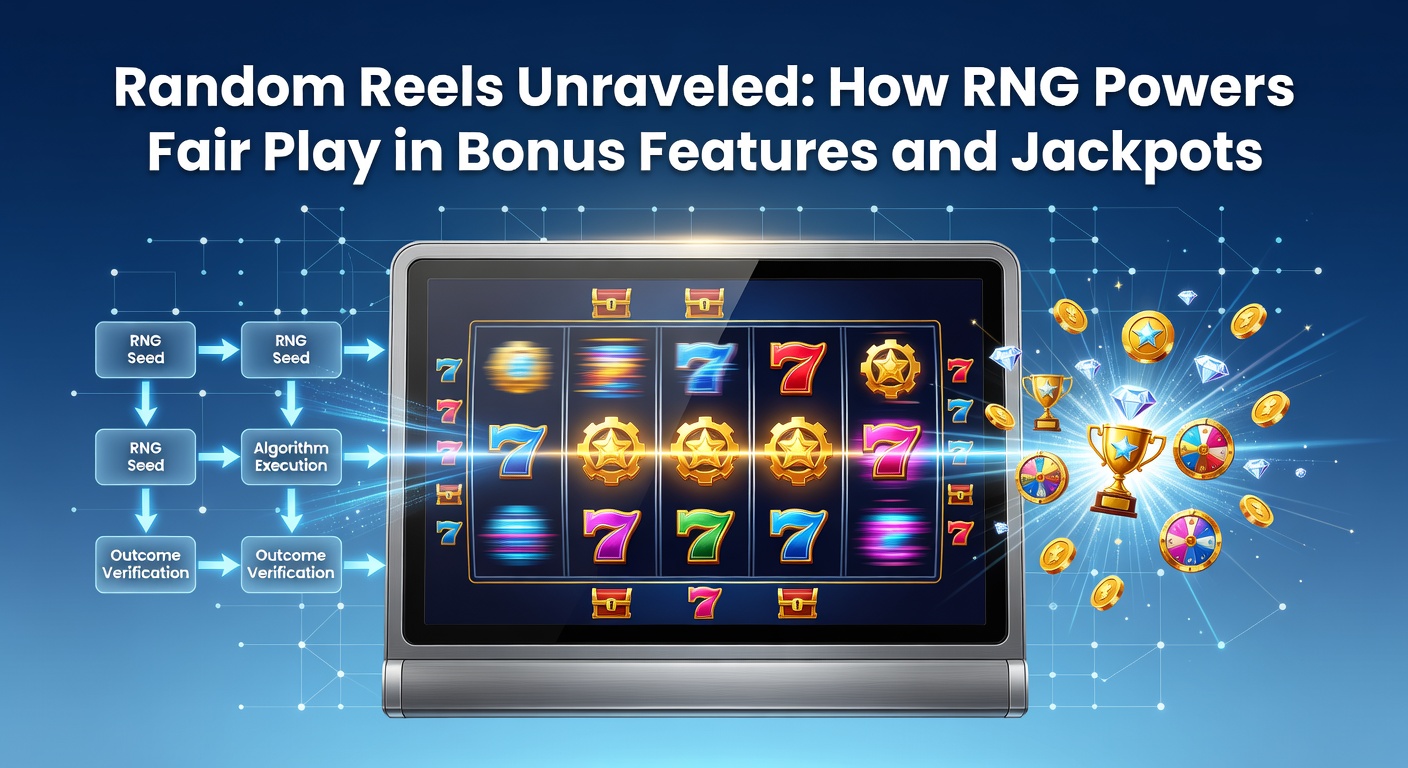 Digital visualization of spinning reels with glowing RNG algorithms ensuring fair outcomes in slot games
