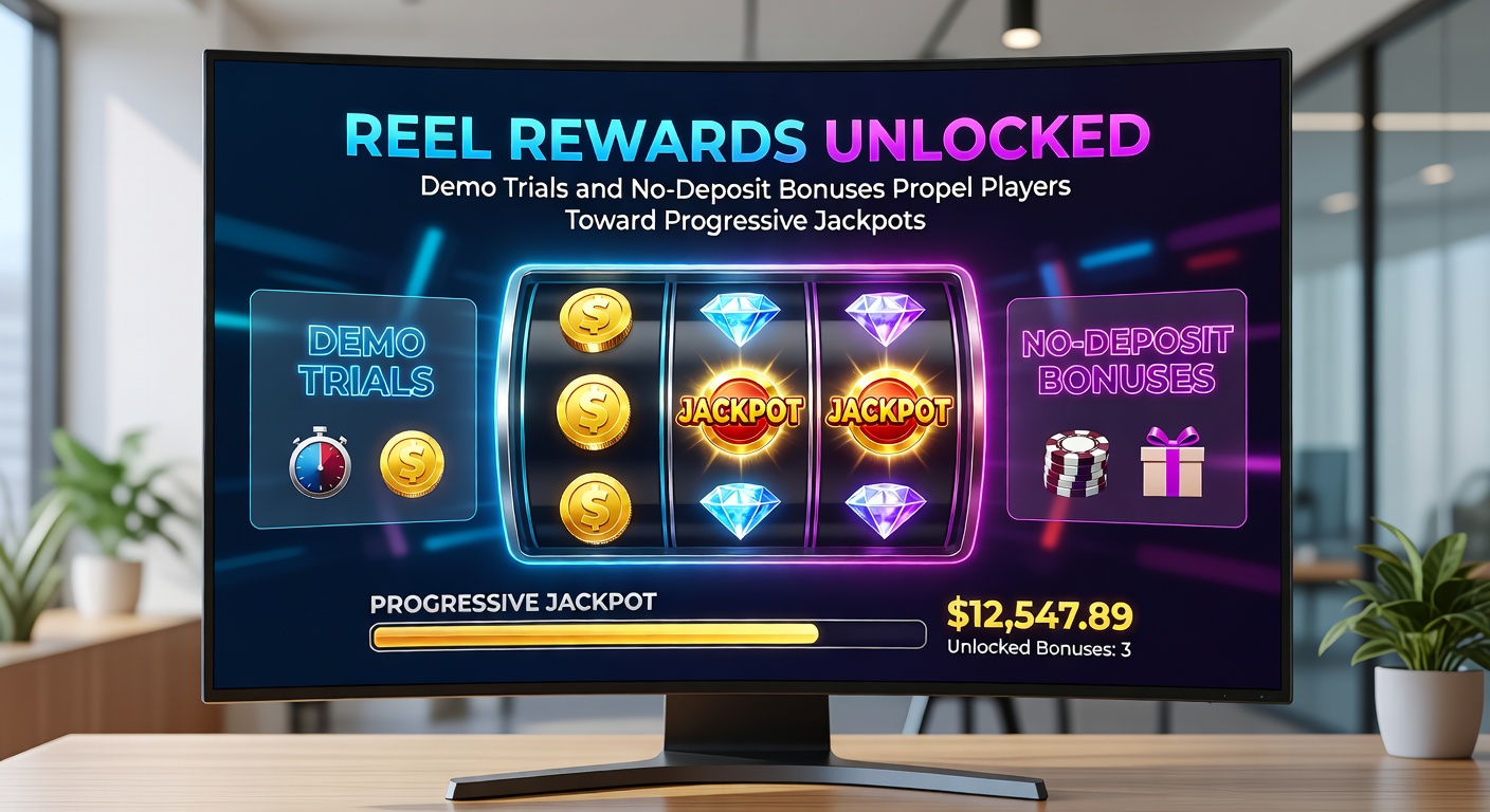 Player interface showing a no-deposit bonus activation on a progressive slot, with jackpot ticker at £2.5 million and demo-to-real transition button highlighted