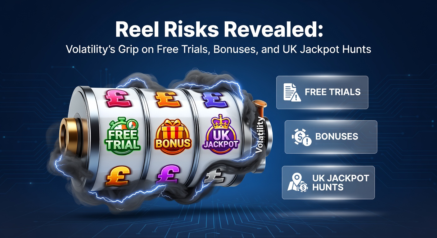 Dynamic slot machine reels spinning amid fluctuating win lines, symbolizing volatility's unpredictable hold on free trials and jackpot pursuits in UK online casinos