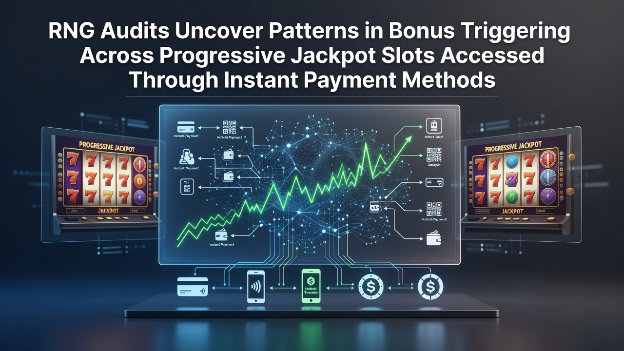 RNG audit visualization showing bonus trigger distributions across progressive jackpot slots with instant payment integrations