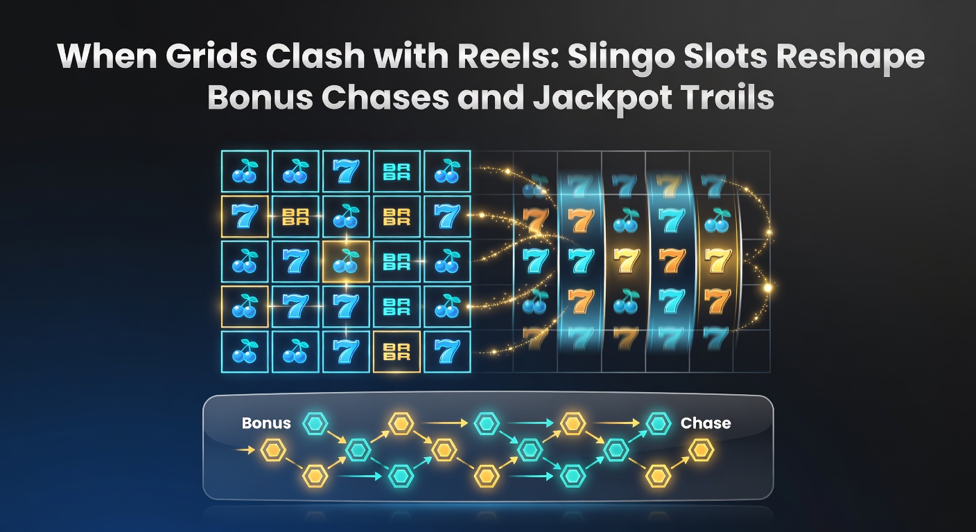 Close-up of a Slingo jackpot trail progressing through grid completions, with glowing reels and escalating prize tiers visible